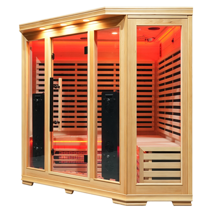 Blisspod I Vienna RED I All-In-One Deluxe - Full Spectrum + Red Light Therapy I Indoor Corner Premium Sauna I 4-5 Person