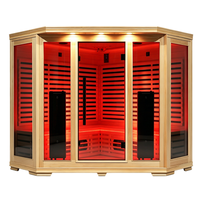 Blisspod I Vienna RED I All-In-One Deluxe - Full Spectrum + Red Light Therapy I Indoor Corner Premium Sauna I 4-5 Person