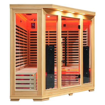 Blisspod I Vienna RED I All-In-One Deluxe - Full Spectrum + Red Light Therapy I Indoor Corner Premium Sauna I 4-5 Person