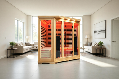 Blisspod I Vienna RED I All-In-One Deluxe - Full Spectrum + Red Light Therapy I Indoor Corner Premium Sauna I 4-5 Person