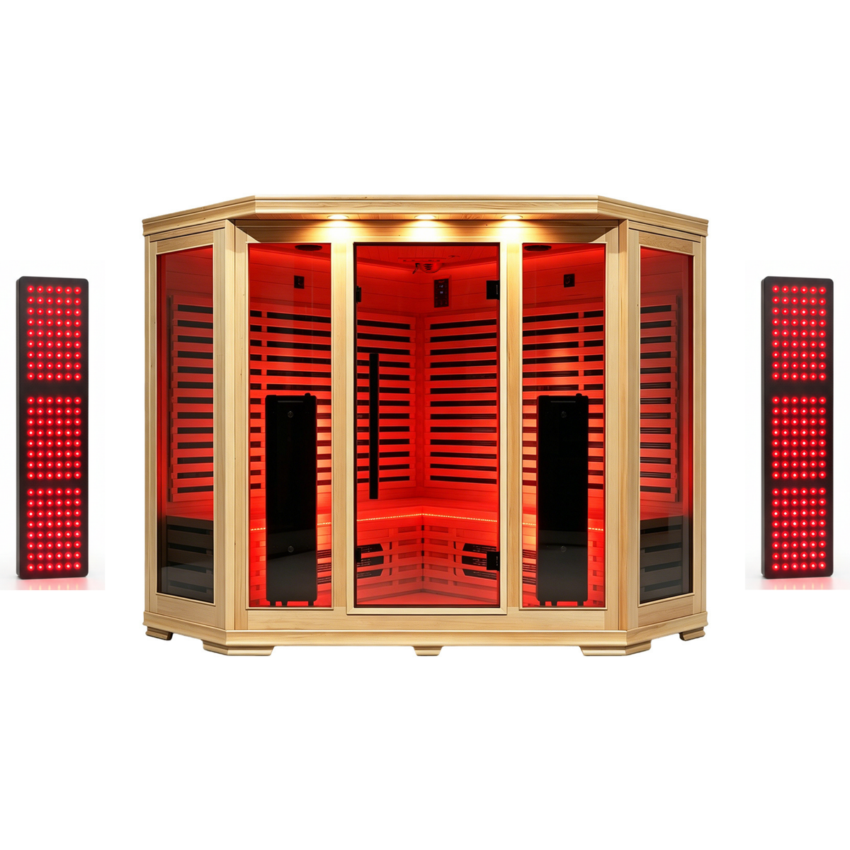 Blisspod I Vienna RED I All-In-One Deluxe - Full Spectrum + Red Light Therapy I Indoor Corner Premium Sauna I 4-5 Person