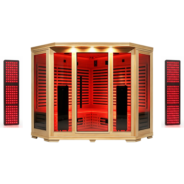 Blisspod I Vienna RED I All-In-One Deluxe - Full Spectrum + Red Light Therapy I Indoor Corner Premium Sauna I 4-5 Person