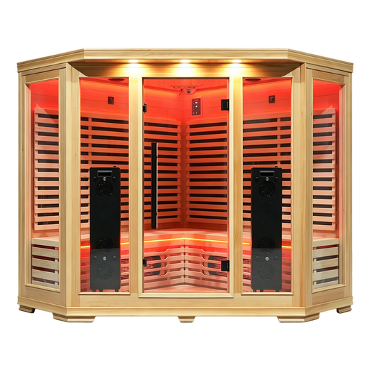 Blisspod I Vienna RED I All-In-One Deluxe - Full Spectrum + Red Light Therapy I Indoor Corner Premium Sauna I 4-5 Person