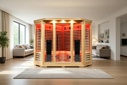 Blisspod I Vienna RED I All-In-One Deluxe - Full Spectrum + Red Light Therapy I Indoor Corner Premium Sauna I 4-5 Person