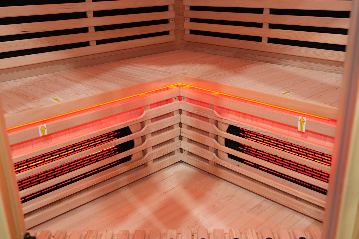 Blisspod I Vienna RED I All-In-One Deluxe - Full Spectrum + Red Light Therapy I Indoor Corner Premium Sauna I 4-5 Person